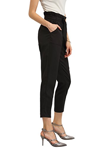 Sweatyrocks Women's Elastic Belted High Waist Casual Loose Long Pants With Pocket (Medium, Black#) #TOP2