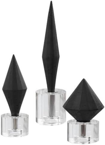 Black Diamond and Crystal Geometric Sculptures Set of 3