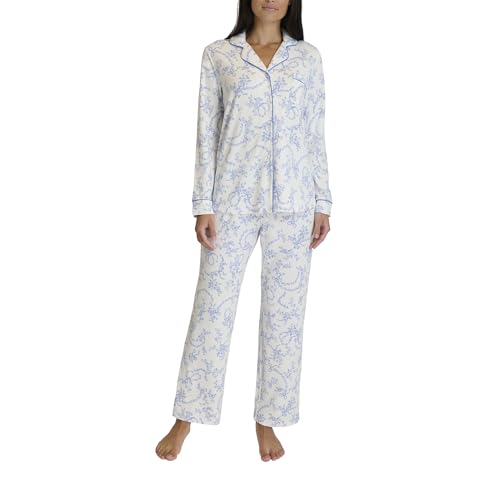 Image of Laura Ashley Women's Plush Knit Pajamas 2 Piece Ultra Soft Brushed Long Sleeve Button Down Top and Pants Sleepwear Set