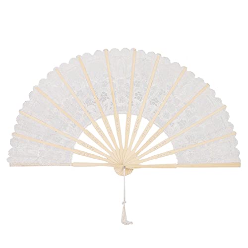 BOLORAMO Ventilateur Pliant, Ventilateur Pliant de Danse, Accessoire de décoration de Mariage en Bambou Artisanal Chinois pour la mariée comme Accessoires de Danse Salon décoratif(Milky White) Cover