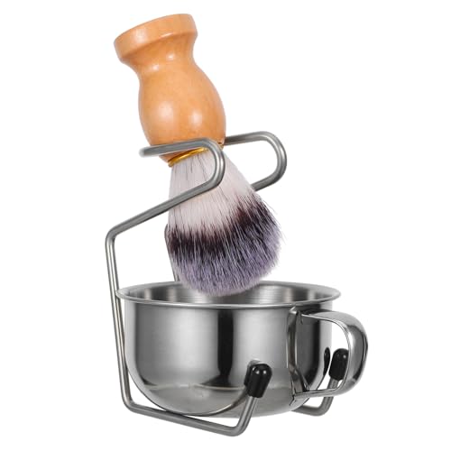 HONMEET Cura Barba Uomo con Pennello Ciotola Sapone e Supporto in Legno Kit Completo per Rasatura e Grooming Viso Accessori Stabili e Durevoli per Bagno o Vanity