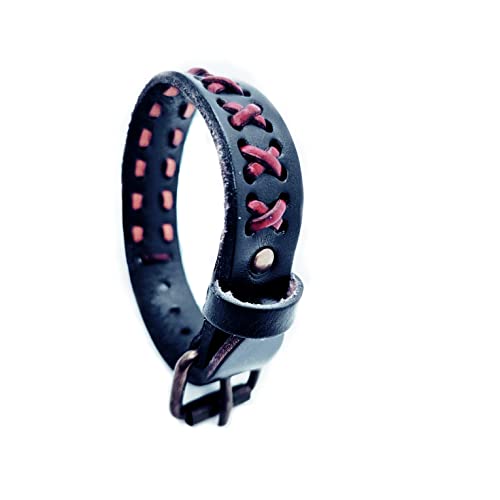 Mens Leather Wristband Bangle Bracelet Interwoven with Black Leather, Buckle Clasp, Cool Stylish2