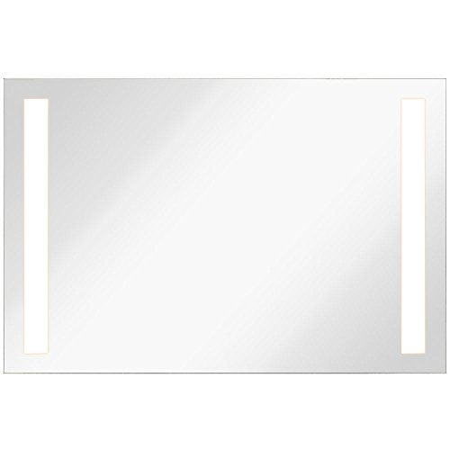 Hamilton Hills 42" x 28" Contemporary Frameless Polished Edge Glass Rectangular Mirror | Lighted LED Backlit Mirror Silver Backed Illuminated 2" Frosted Line Horizontal Mirrored Plate Commercial Hangs