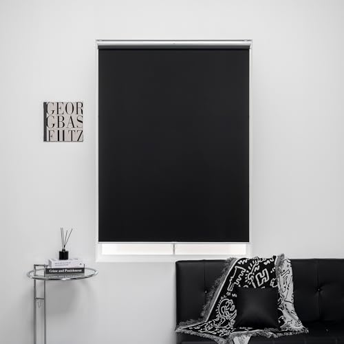 KALYSIE Cordless Roller Shades 100% Blackout Blinds for Windows and Doors, Pull Down Room Darkening Window Shades, Easy to Install for Home and Office, Black, Fixed 75 Inches High, 24 Inches Width by KALYSIE - Image 2