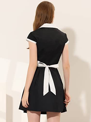 Allegra K Women's Vintage Button Down Shirt Dress Notch Lapel Short Sleeve Belted Office Mini Short Dresses4