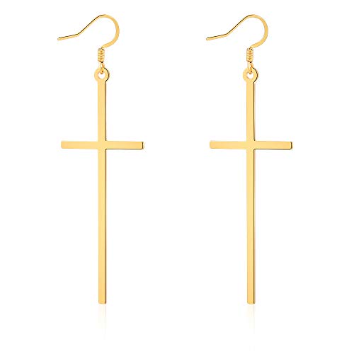 VU100 Longues Croix Boucles d'oreilles Croix pour Femme Filles - Acier inoxydable Bijoux Cadeau - Or Cover