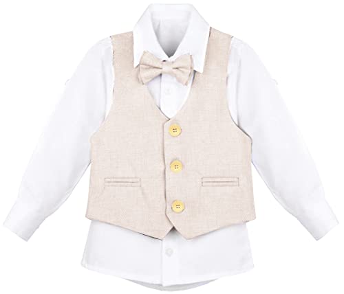 Lilax Boys Formal Suit 5 Piece Outfit Dresswear Suit Set (As1, Age, 12_Years, Beige) #TOP3