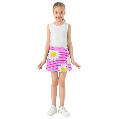 Joisal Cute Comfy Girls Skorts Athletic Shorts Toddler Tennis Skirts Pleated White Daisies Pink Horizontal 4t3