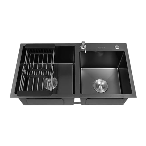 ROGONPDK Fregadero doble de acero inoxidable, 78 x 43 x 22 cm, co...