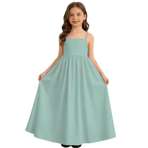 Backless Sundresses for Kids Girls 2026 Fashion Spaghetti Strap Flowy Pleated Boho Dress with Back Tie Beach Maxi Dress 7-12Y