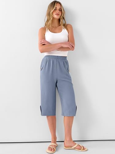 Image of ANRABESS Womens Wide Leg Capri Pants Elastic Waist Casual Loose Lounge Trousers 2026 Summer Flowy Beach Vacation Clothes