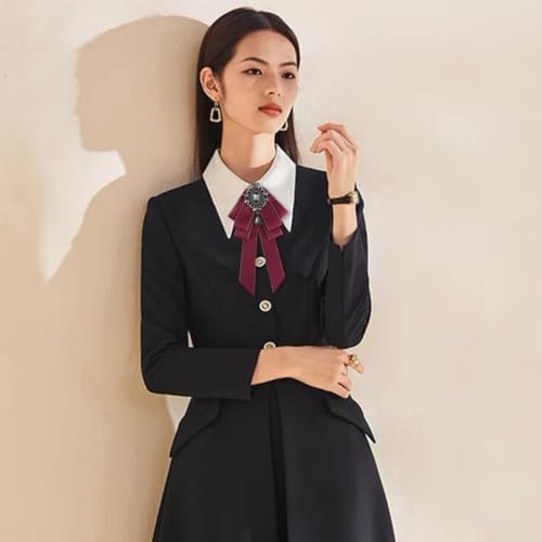 Image of Rhinestone Retro British Style Pre-tied Adjustable Fabric Ribbon Bow Tie for Women Men Uniform Necktie Bownot