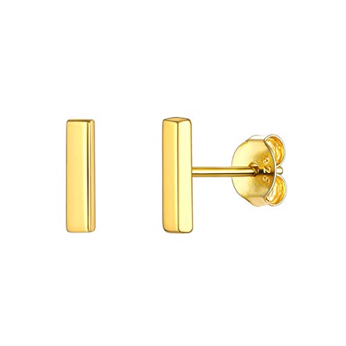 ChicSilver Gold Bar Stud Earrings for Women, 18K Gold Plated Small Simple Geometric Earring Hypoallergenic Studs for Sensitive Ears Fine Jewelry Gift