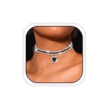 Fashband Rhinestone Choker Necklace Heart Pendant Diamond Row Necklaces Sparkly Crystal Prom Chain Jewerly Accessories for Women (Black)