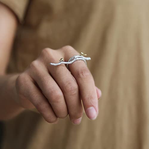 Bague ajustable femme motif oiseau sur branche style vintage