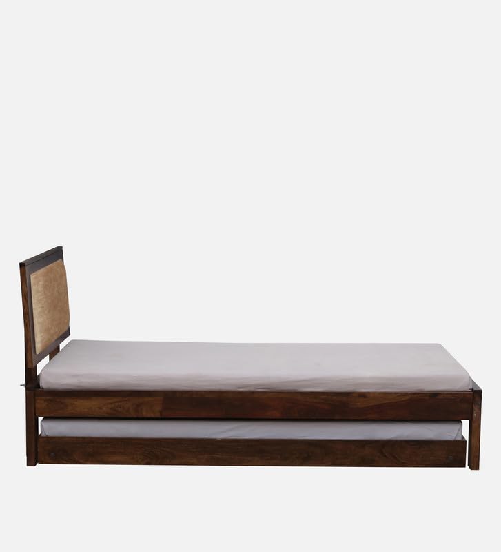 Image of Solid Sheesham Wood Pearl Single Size Trundle Bed with 1 Extra Pullout Bed | Wooden Single Bed Cot Palang Furniture for Bedroom Living Room Home and Hotel (Provincial Teak Finish)