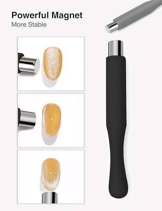 KIRA Nail Art Magnetic Pen Set 3D Cat Eye Design Magnet Wand Gel Nail Polish Magic Manicure Magnet Stick for DIY Cat Eye Gel Polish Nail Art (Black) 1
