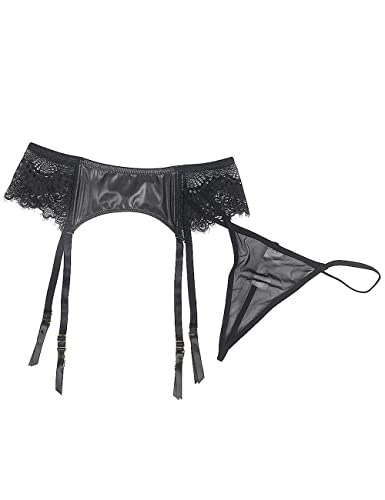 Comeondear Garter Belt Plus Size Lace Women 4 Strap With G-String For Thigh Highs Black Lingerie For Women (Black, 3Xl-4Xl) #TOP7