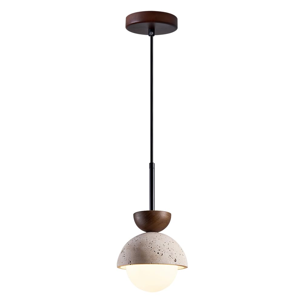 TTBDDDYH G9 Base Spherical Glass Pendant Lamp, Wabi Sabi Style Yellow Travertine Hanging Light, Single Head Height Adjustable Chandelier, Restaurant Living Room Bedroom Decoration Light Fixtures