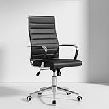 Okeysen Office Desk Chair, Ergonomic Leather Modern Conference Room Chairs, Executive Ribbed Height Adjustable Swivel Rolling Chair for Home Office. (Black)