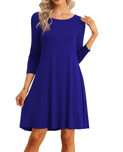 Image of VIISHOW Womens Round Neck 3 /4 Sleeves A-line Casual Tshirt Dress with Pocket