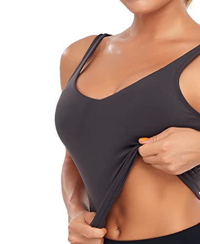 Image of Oalka Sports Bra Womens Longline Padded Crop Yoga Tank Tops | Built in Bras, Workout, Athletic, Fitness, Super Soft, Comfort, Cropped Top, Removable Pads, Heart Neckline For Women