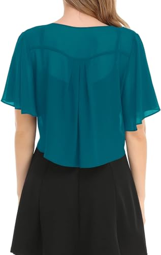 Image of Women's Solid Puff Sleeve Kimono Short Cardigan Loose Cover Up Casual Blouse Top Chiffon
