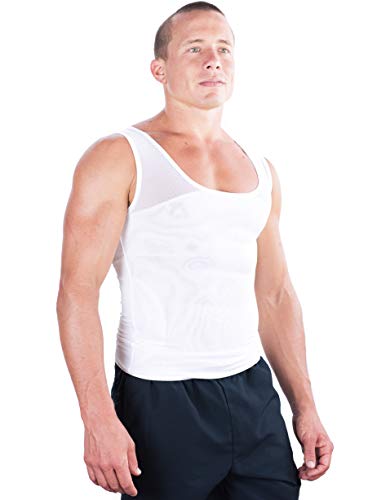 Esteem Apparel Original Herren Brust Compression Shirt zum Verstecken von Gynäkomastie Moobs (Weiß, Groß)