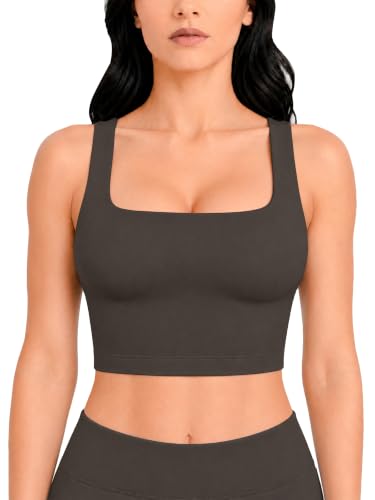 Image of Sunzel Square Neck Longline Sports Bra, Built-in Bra Crop Tank Top