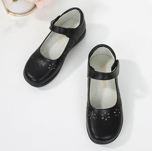 Girls PU Leather Mary Jane Flats School Uniform Strap Hollow Flower Dress Shoes for Toddler/Little Kid/Big Kid3