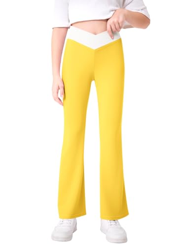 Haloumoning Calça legging feminina flare cintura alta bootcut infantil color block comprimento total