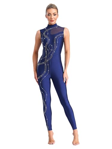 MSemis Mono de Gimnasia Rítmica sin Mangas para Mujer Mono Pantalones de Deportivos Elásticos Maillot Baile de Patinaje Sobre Hielo Competición S-XXL Azul marino S