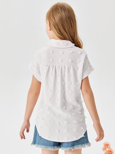 Image of Haloumoning Girls Button Down Shirts Short Sleeve Kids Casual Chiffon Blouse Summer Tops T-Shirt