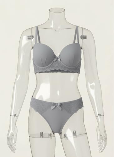 Image of Women's Elegant Lace Trim Padded Lingerie Set with Bow Detail, Push-Up Bra and Matching Panty, Available in six Colours