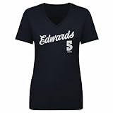 500 LEVEL Anthony Edwards Women's V-Neck T-Shirt - Anthony Edwards Minnesota Script WHT (Navy, Large)