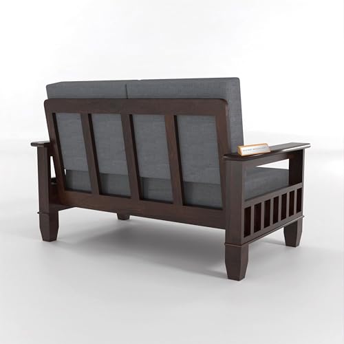 Image of Sheesham Wooden 5 Seater Sofa Set for Living Room | Solid Wood 3+2 Seater Cushion Sofa Sets with Newspaper Holder for Home & Office | Wooden Furniture Sofa for Lounge Walnut Finish