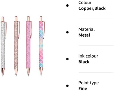 GHHFKGL 4Pcs Ballpoint Pens, Bling Metal Ballpoint Pens, Glitter Retractable Pretty Journaling Metal Pens, Black Ink Medium Point 1.0 mm Gift Pens, Cute Pens Office Supplies for Women&Men (4)