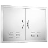 VEVOR Outdoor Kitchen Doors, 30W x 21H Inch, 304 Stainless Steel Double Doors with Vents, BBQ Access Door with 2 Detachable Handles and 6 Hooks, for BBQ Island