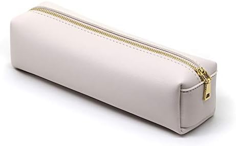 Dobmit PU Pencil Pen Case Portable Stationery Bag Big Capacity Pencil Pouch Cosmetic Organizer Bag for Adult- Beige