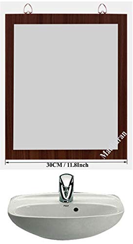 Image of Madhuran Sun Art Frameless Wall Hanging Small Size Mirror (30X35 CM,Walnut) Living Room Wash Basin Decorative Items Plain Sheesham Wood Teak Hd Magnifying Zoom