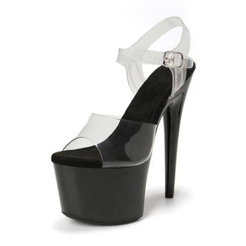 WUXIN H&P Women's 7 Inch Clear Platform Heels - Ankle-Strap Sexy Pole Dance High Heel, Exotic Dancer Shoes Stiletto 6-8 Inch US 10