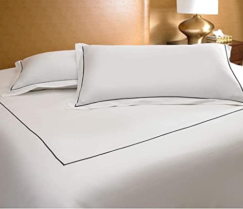 Urban Bedding Border Embroidery Designer Stripe Duvet Cover and Shams Set Feature Delicate Embroidery in Rich Colors for just The Right Touch of Elegant Style - King/Cal King - White/Black