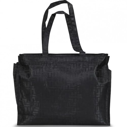 Bolso de mujer shopper de lona de poliéster resistente sobre de compras con cremallera casual universal, Negro , M