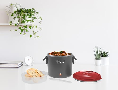 Elite Gourmet EFW-6080R Warmables Lunch Box Electric Food Warmer with Stainless Steel Pot, 32 Ounce, Grey Red - Thumbnail 5