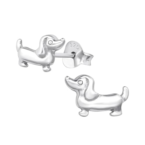 Image of Zenvie Dachshund Sausage Dog Stud Earrings with Gift Box - 6 x 10mm Sterling Silver Cute Puppy