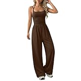 Onesie - Mono largo de una pieza para mujer, sin tirantes, sin mangas, tirantes finos, holgado, cómodo, marrón, M