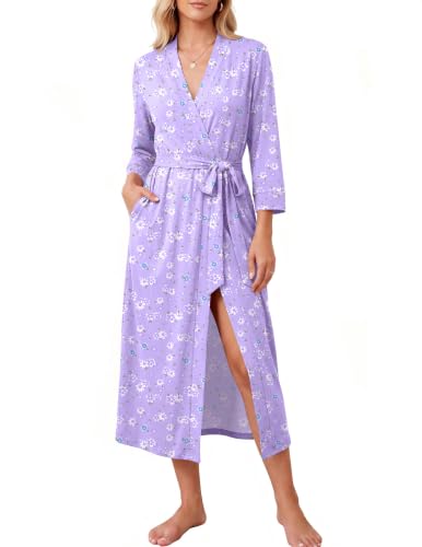 Image of Ekouaer Women Robes Long Knit Bathrobe Soft Kimono Loungewear with Pockets