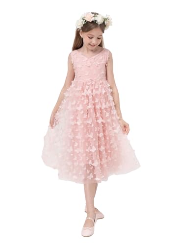 Kiamissal Tulle Flower Girl Dress for Kids Fancy Wedding Pageant Formal Party Dresses Bowknot Maxi Gowns