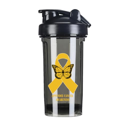 Appendix Cancer Awareness 18 Ounce Shaker Bottle Drink Mixer Leak-proof Pre Workout Protein Shakes Meal Replacement Shakes Bottles 500ML/18 Oz Black