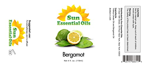 Sun Essential Oils 4Oz - Bergamot Essential Oil - 4 Fluid Ounces #TOP1